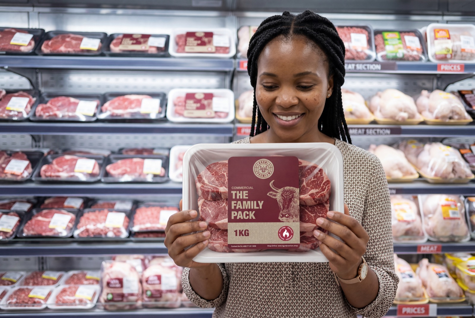 Customer holding Nguni Premium family pack in store