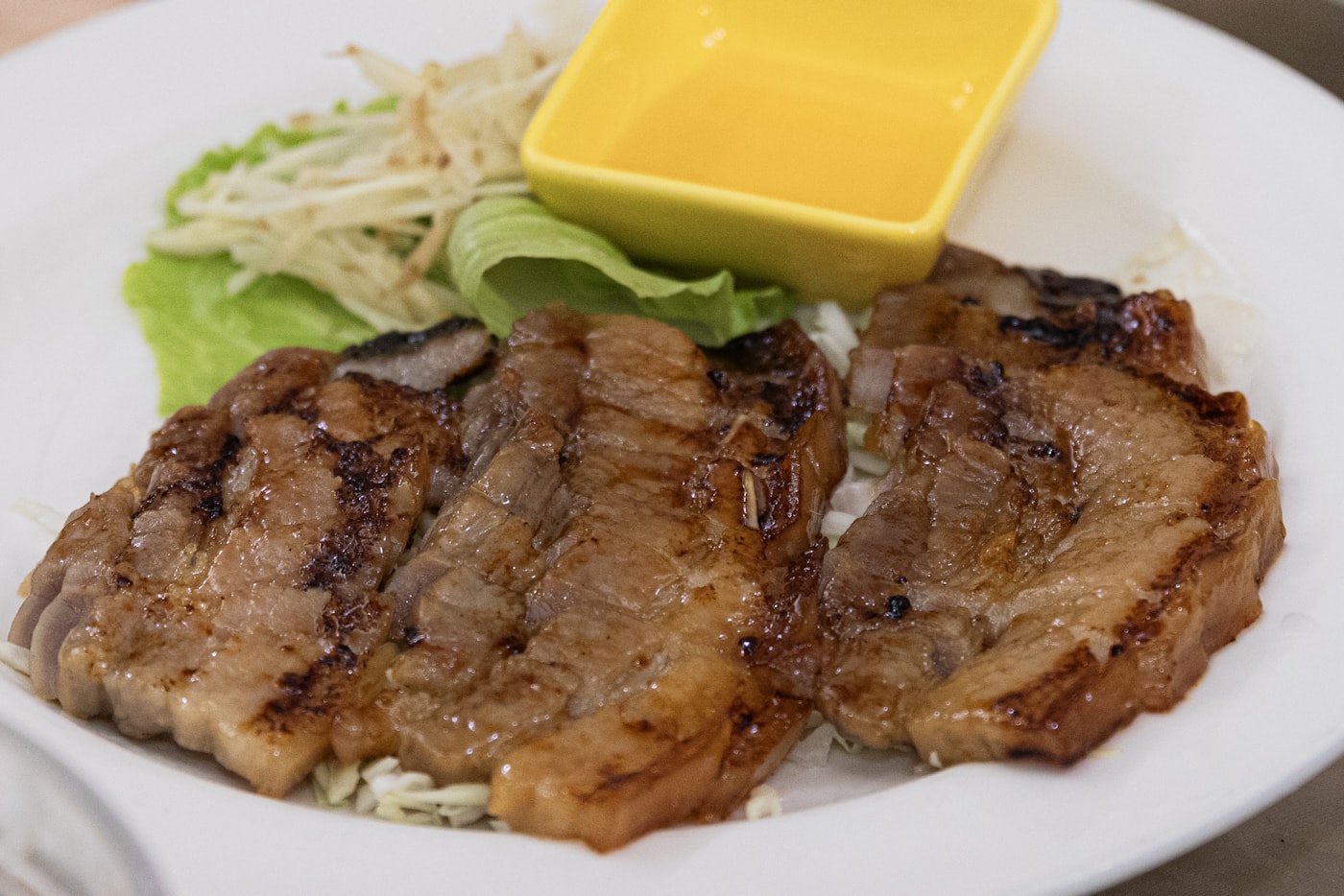 Grilled pork chops on a plate
